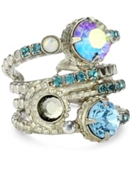 Sorrelli "Salt Water" Stacked Circular Crystal Silver-Tone Adjustable Ring