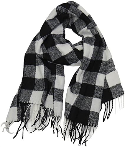 Buffalo Check Plaid Extra Large Warm Soft Wool Feel Scarf, Black