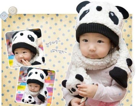 Nicerocker Hot Children Hat 100% Wool Hat+scarf Two Piece Set Panda Children Animal Cap by nicerocker