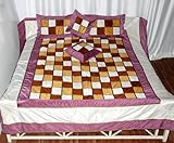 Attractive Patch & Lace Work Silk Bedspread with Pillow Covers & Cushion Co ....