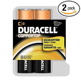 Duracell Coppertops Batteries, C Size, 8-Count Packages (Pack of 2)