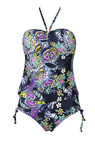 Color City Women Halter Floral Two-Piece Push Up Tankini Swimsuit Color City Women Halter Floral Two-Piece Push Up Tankini Swimsuit