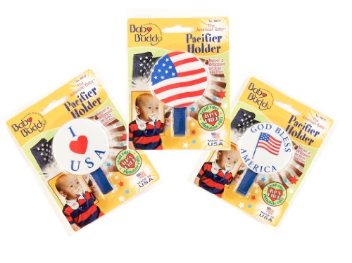 Baby Buddy American Baby Pacifier Holder, US Flag, I Love USA, God Bless America