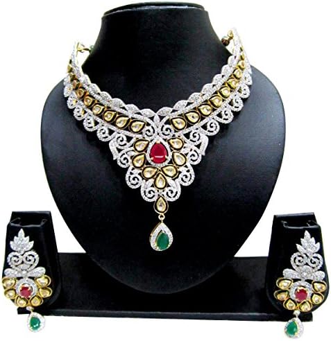 Bollywood Designer Ethinic Indian Premium Cz Stone Bridal Necklace Set