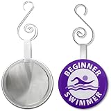 Purple BEGINNER SWIMMER Pool Safety Alert 2.25 inch Glass Mirror Backed Ornament