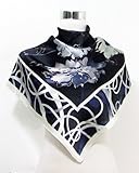 Satin Floral/Ribbon Print on Deep Blue - Silk Square Scarf 35