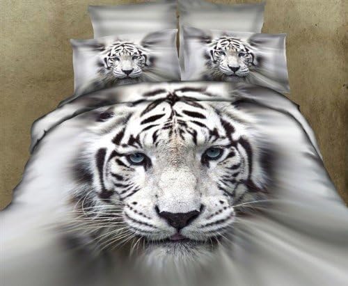 SUTTON Leopard Animal Tiger Print 3d Bedding Oil Painting Duvet Cover Queen Size Luxury Bedding Set Cotton Twill (the king white)