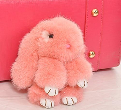 BINNY Women Genuine Leather Marten Hair Mink Fur Gold Plated Key Hook Hand Bag Phone Car Decor Pendant Pink Rabbit