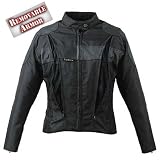 Ladies Combination Armored Leather & Tri-Tex Fabric Vented Motorcycle Jackets – Color : black – Size : 3XL