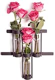 Wall Mount Triple Glass Cylinder Vase on Rustic Metal Holder