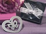 Chrome Metal Heart Shaped Bookmark w Butterfly - Baby Shower Gifts & Wedding Favors