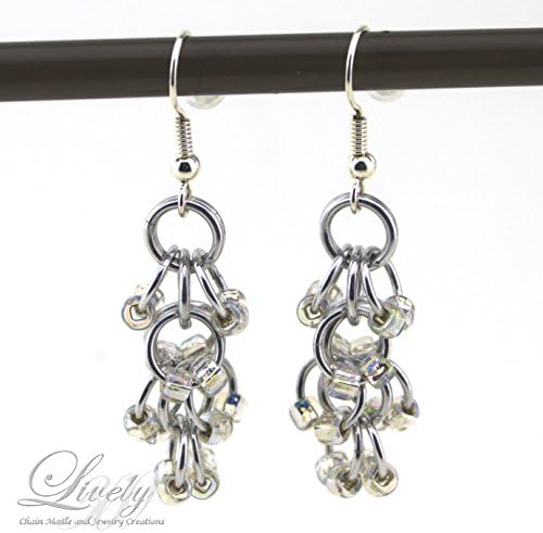 Silver Lined Glass Beads Dangling Earrings in Shaggy Loops