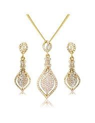 Bridal - Evening - Jewellery Gift Set - Swarovski Elements Crystals - 18K Gold Plated - Necklace Pendant With Chain - Earring And Bracelet Set - Gift Boxed - For Her