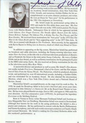 Maximilian Schell Signed 1997 Cleveland Orchestra Program Judgment at Nuremberg - Autographed NBA Magazines
