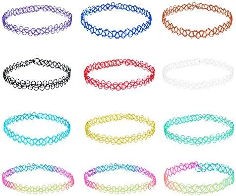 Swioo Tattoo Stretch Gothic Choker Elastic Henna Necklace Set, Pack of 12