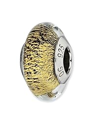 Sterling Silver Reflections Black/Gold Italian Murano Glass Bead
