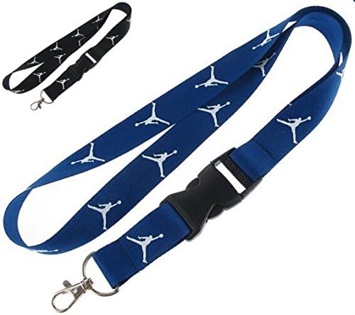 2PCS Michael Jordan Jumpman Logo Keychain Holder Mobile Phone MP3 Lanyard (Black and Blue)