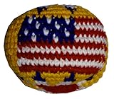 USA Flag Yellow Hacky Sack / Footbag - Hand Crocheted Made in Guatemala - Comes with Tips & Game Instructions - G2
