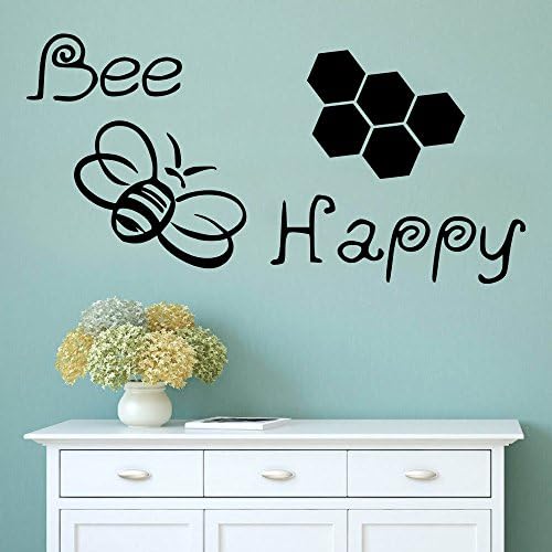 DecorRooms Wall Decal Bee Happy Vinyl Decal Bumble Bee Decal Art Bedroom Wall Decal For Room Decor