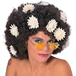 Black Curly Wig With Daisies - Adult Std.