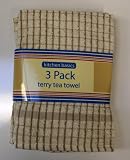 3 pack kitchen basics terry tea towel set 100% cotton  - BISCUIT