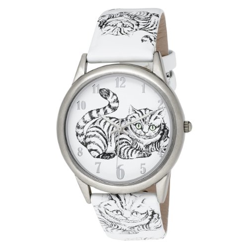 Alice in Wonderland Women's AL1009 Cheshire Cat White Dial Leather Strap Watch