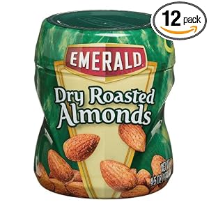 Emerald Nuts Dry Roasted Almonds, 4.5-Ounce Canisters (Pack of 12) by Emerald