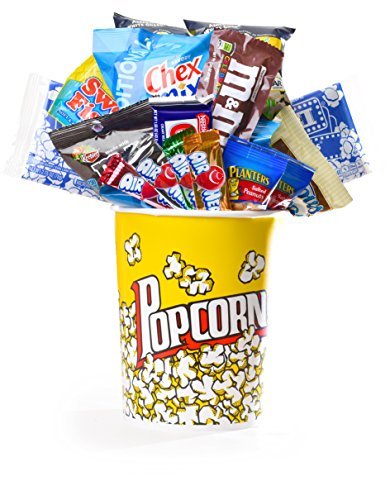 Coco Mill Movie Night Popcorn, Candy, Chocolate & Snack Variety Gift Bucket- Perfect Gift for Birthdays, Friends, Thinking of You, Thank you- Includes, M&M's®, Planters®, Airheads®, and much more!