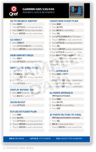 Garmin GNS 530/430 Series Qref Card Checklist (Qref Avionics Quick Reference)