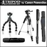 Tripod & Monopod Kit For Canon POWERSHOT G12 G7 G9 G10 G11 PRO1 A650 A640 S5 IS S3 IS S90 IS SX10 IS SX1 IS SX20 SX120 IS A570 A590 E1 Includes 57 Inch Tripod, 67 Inch Monopod & Gripster Flexible Mini tripod