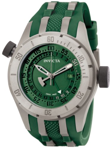 Invicta Mens I Force Green Dial Grey Titanium Green Rubber Watch 0226