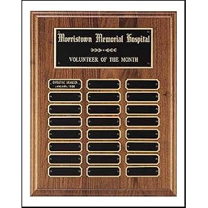 Personalized Solid American walnut perpetual plaque with 2 plate combinations.