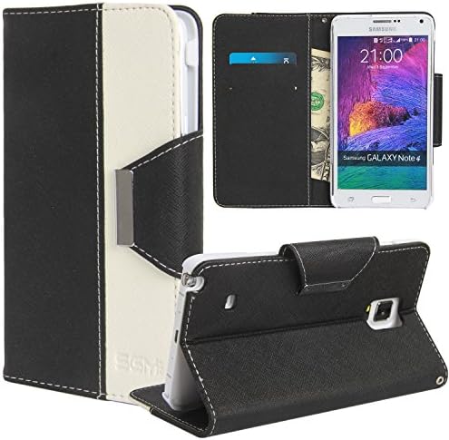 Note 4 Case, Galaxy Note 4 Wallet Case - SGM (TM) Stylish PU Leather Wallet Stand Case For Samsung Galaxy Note 4 With Slots For Cash, Cards and IDs (Black + White)