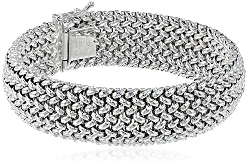 Sterling Silver Italian Rhodium Plated 16mm Bombay Mesh Bracelet, 7.5