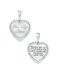 14K White Gold Reversible For My Mom Heart Pendant