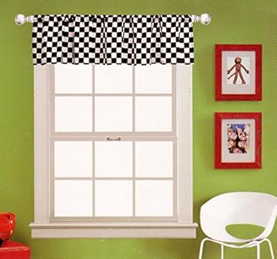 Kas Kids Raceway Nascar Checkered Flag Window Valance - Black White
