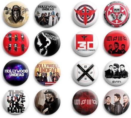 Hollywood Undead / 30 Seconds to mars Pinback Buttons 16Pcs 1.25 inch Best For Jacket,T-Shirts Mix Set