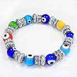 Multi-color Evil Eye Glass Beads Bracelet with Rhinestone Spacers [Jewelry]