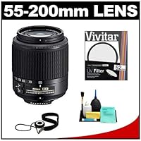 Nikon 55-200mm f/4-5.6G ED AF-S DX Nikkor Zoom Lens + UV Haze Filter + Accessory Kit for Nikon D40, D40x, D60, D50, D70, D70s, D80, D90, D200, D300