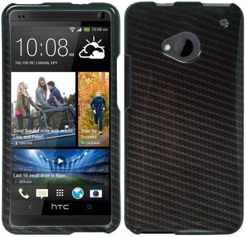 Rubberized Snap-On Protector Hard Case Image Design Cover For HTC One M7 - Black Carbon Fiber