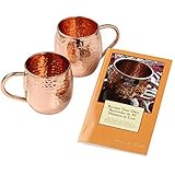 Solid Copper Moscow Mule Mug (Set Of 2) Book Included with Mugs - 16 Oz Capacity - 100% Pure Copper for Mules, Beer, Camping, Copper Infused Healthy Water - Authentic Hammered Moscow Mule Mugs