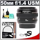 Canon EF 50mm f/1.4 USM Lens + UV Filter + Accessory Kit for Canon EOS 30D, 40D, 50D, 5D Mark II, 7D, Rebel XS, XSi, XT, XTi, T1i Digital SLR Cameras