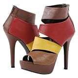 Gaze29x Color Block Cut Out Ankle Boots BROWN