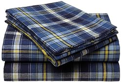 Pinzon 160-Gram Yarn-Dyed Flannel Twin Sheet Set, Blue Plaid