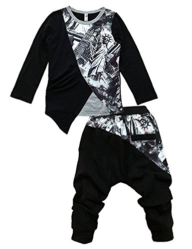 LaLaMa Kids Clothes Spots Harem Pants Casual Boys Outfits Sets Top T-Shirt 1-7Y (1-2 Years, Black 1)