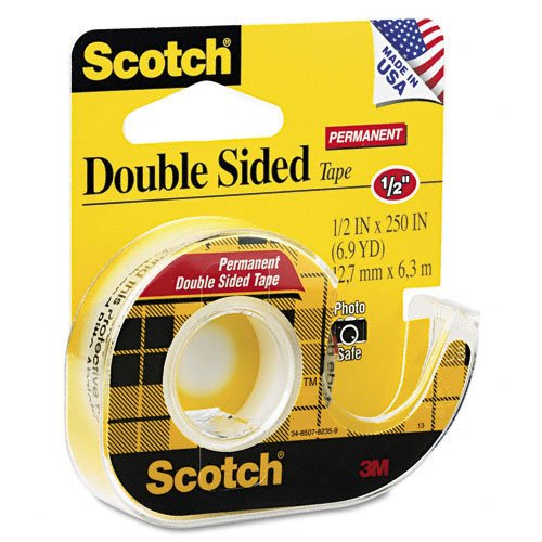 Scotch Products - Scotch - 665 Double-Sided Office Tape w/Hand Dispenser, 1/2 x 250 - Sold As 1 Roll - A no-mess alternative to glue for light duty attaching and mounting tasks. - Permanent adhesive on both sides. - Linerless, long-aging tape 