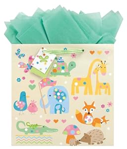The Gift Wrap Company Square Gift Bags, Forest Family, Large, 12 Count
