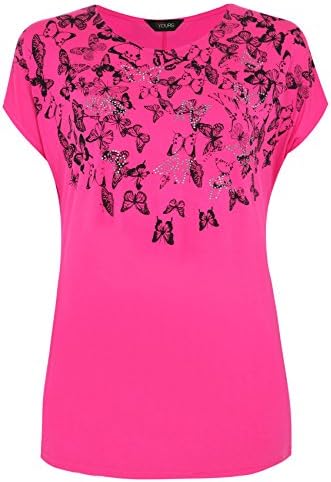 Yoursclothing Plus Size Womens Magenta Short Sleeve Butterfly Print Top Size 20-22 Pink