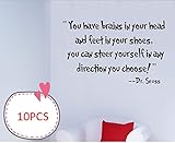 Luxbon 10pcs/set Wholesale You Have Brains in Your Head and Feet in Your Shoes...dr.seuss Removable/vinyl/pvc/diy/ Wall Sticker/decal//quote/decor for Home/room/decoration