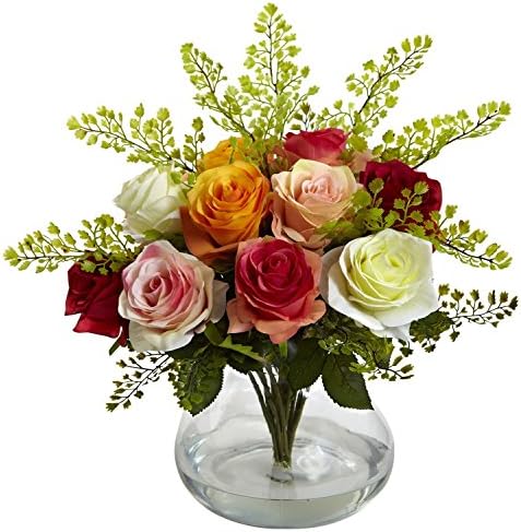 Rose &amp; Maiden Hair Silk Arrangement - Assorted